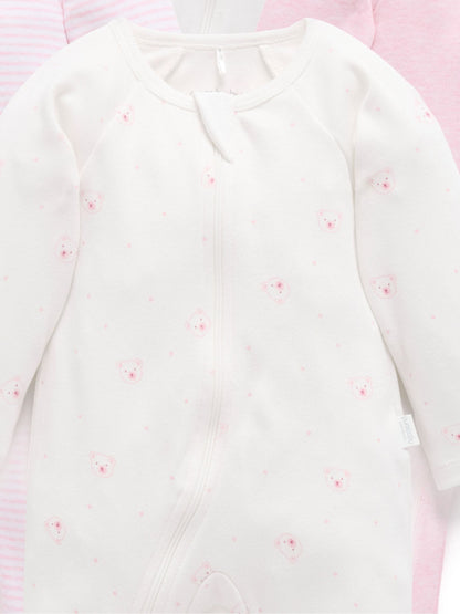 Purebaby Pale Pink Bear Zip Sleepsuits 4 Pack image 2