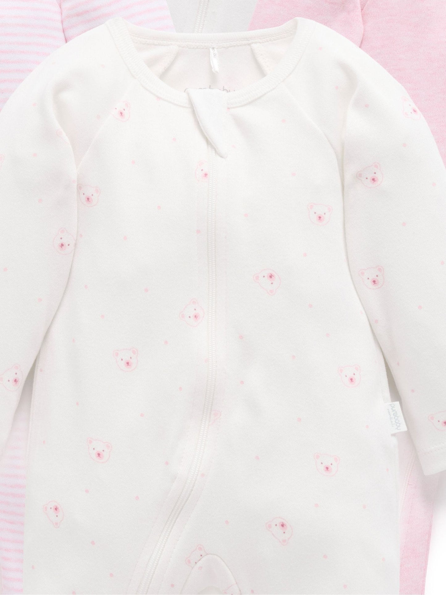 Purebaby Pale Pink Bear Zip Sleepsuits 4 Pack image 2