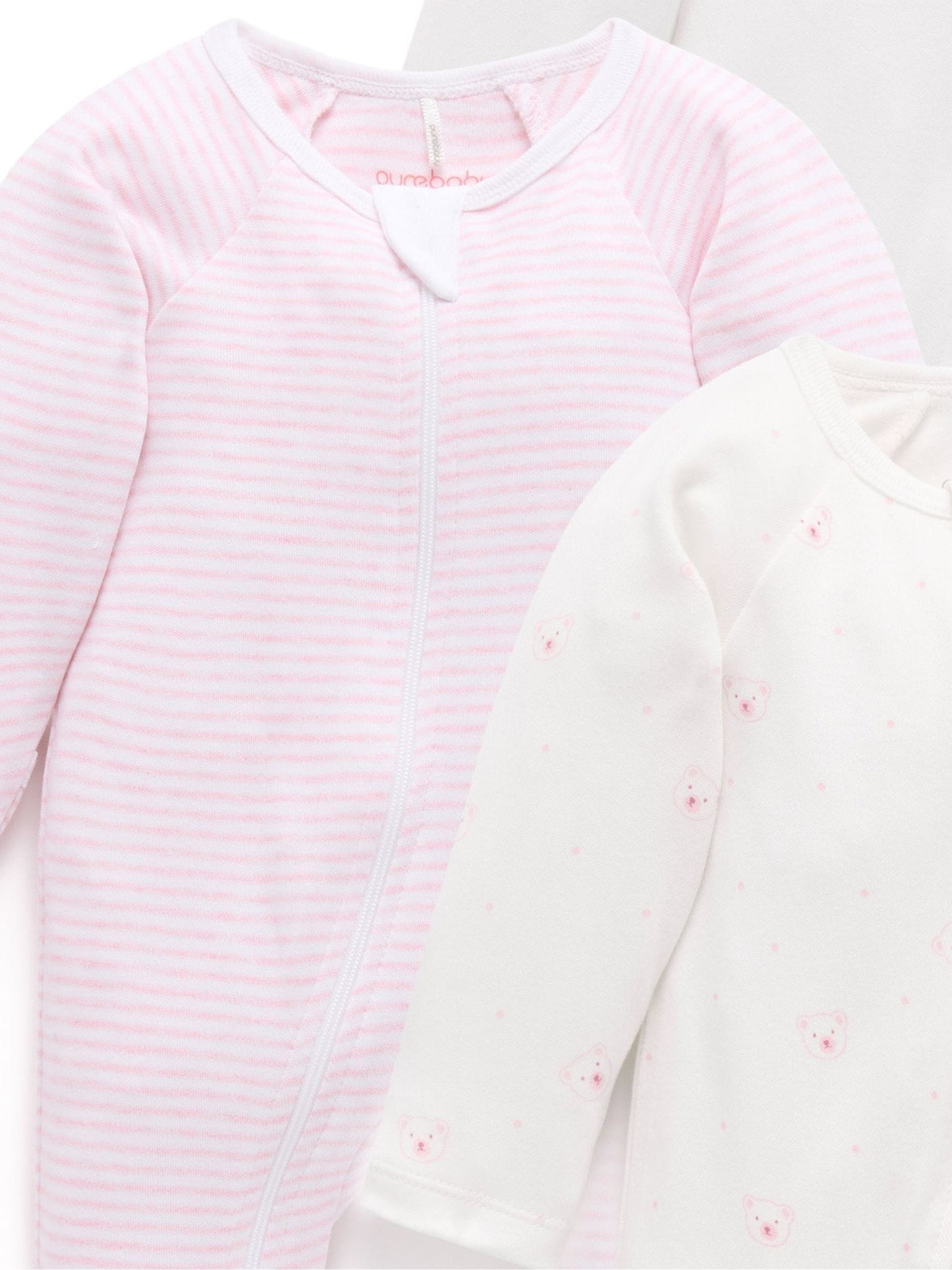 Purebaby Pale Pink Bear Zip Sleepsuits 4 Pack image 3