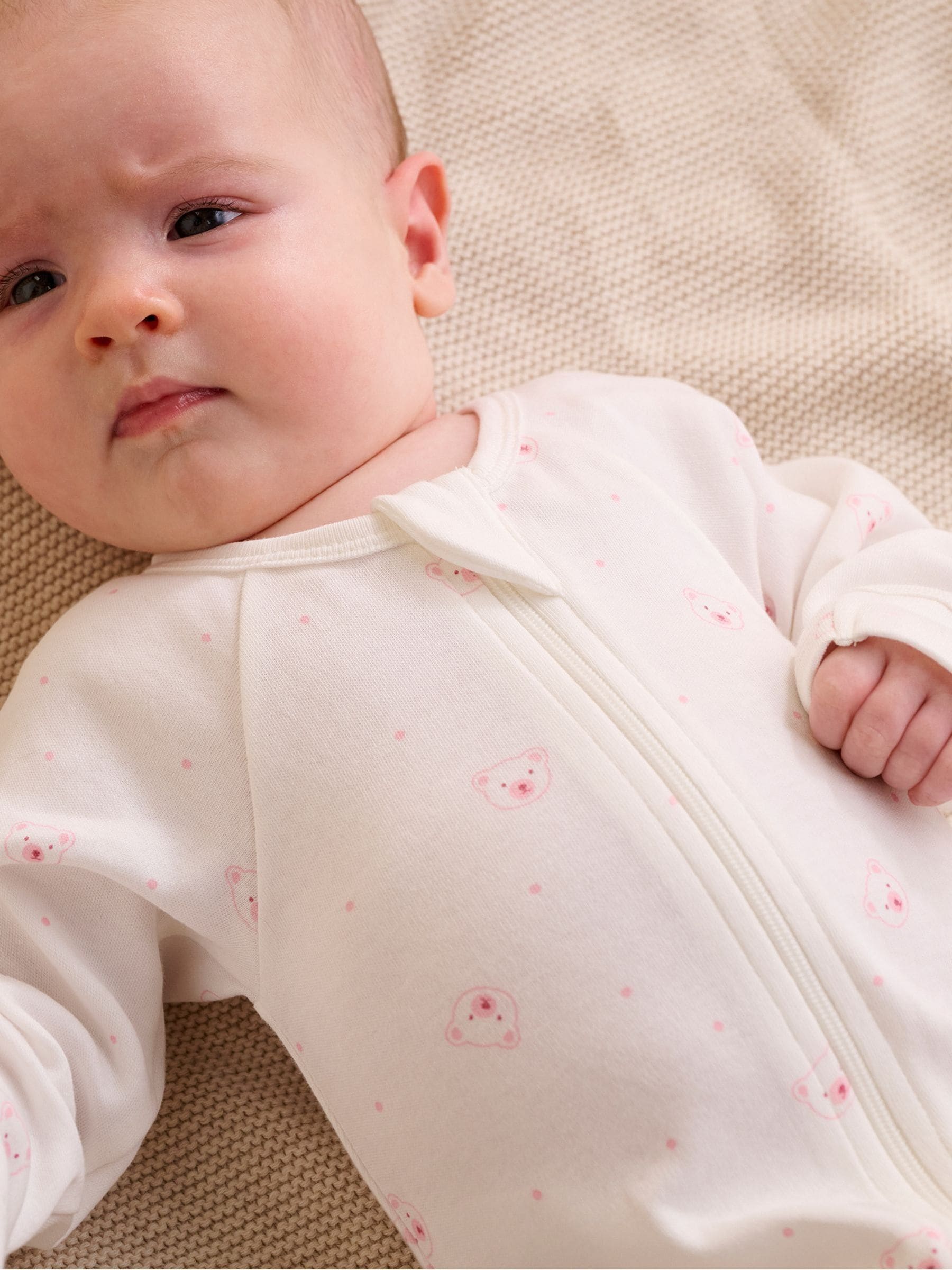 Purebaby Pale Pink Bear Zip Baby Sleepsuits 2 Pack image 2