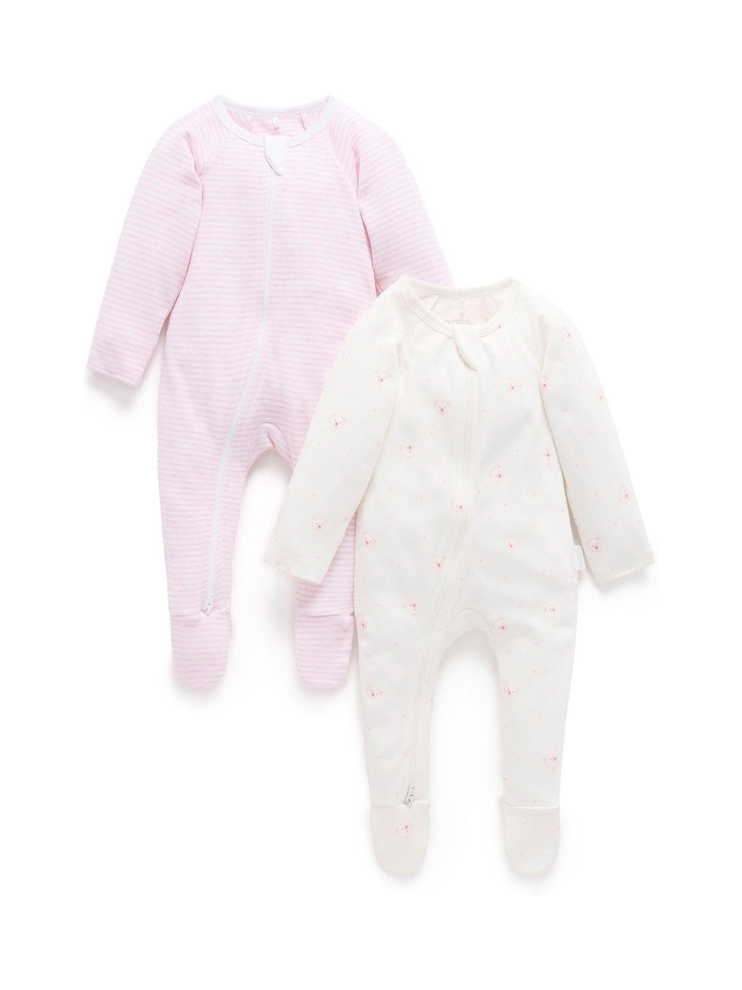 Purebaby Pale Pink Bear Zip Baby Sleepsuits 2 Pack image 3