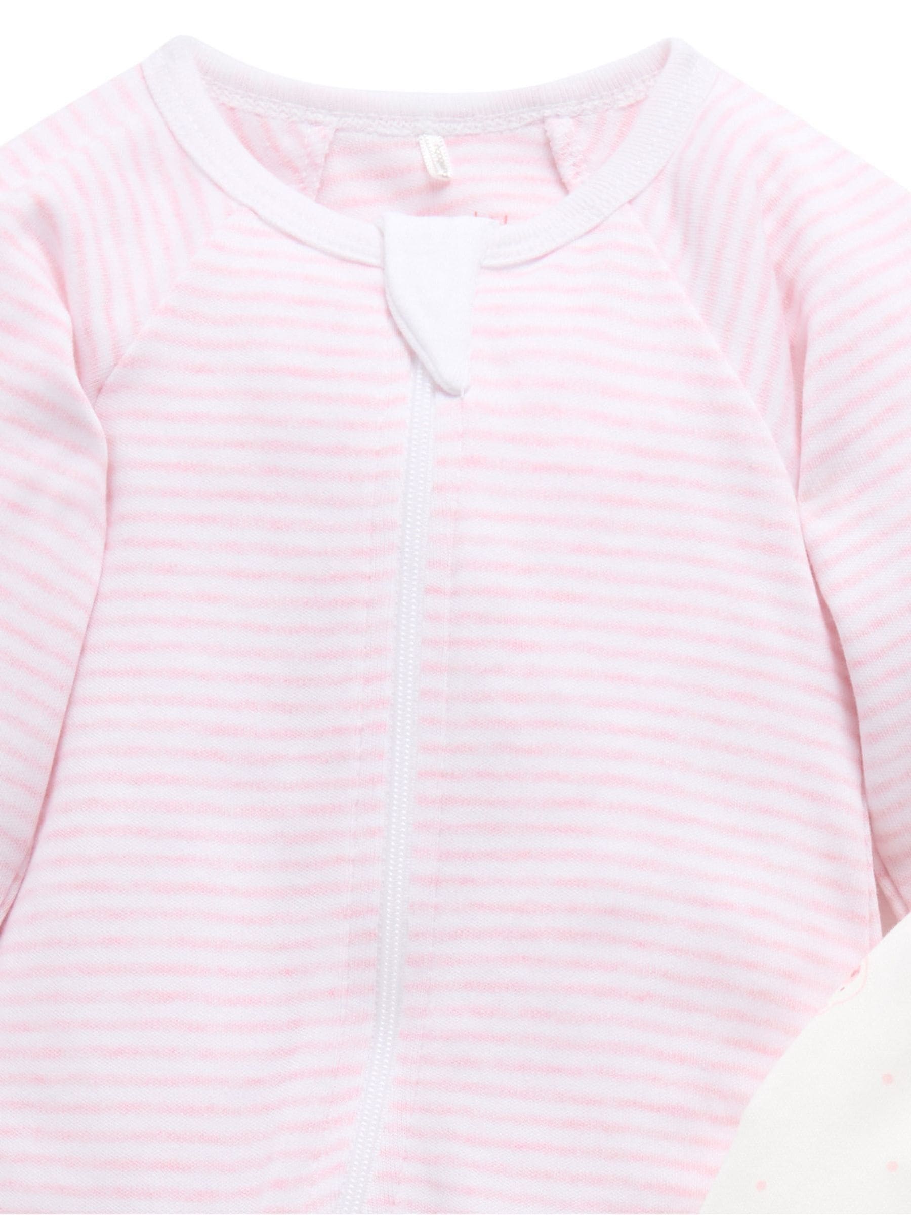 Purebaby Pale Pink Bear Zip Baby Sleepsuits 2 Pack image 4