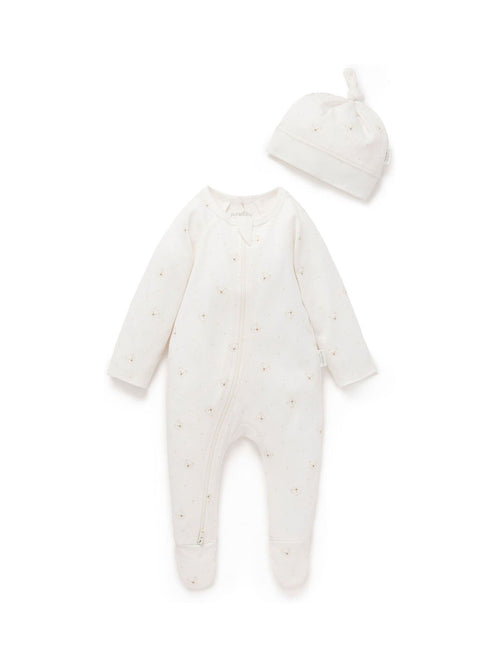 Purebaby Natural Zip Growsuit & Hat Set image 1