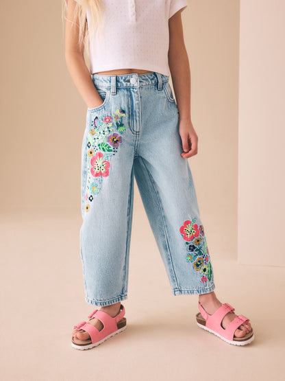 Dsiney Kidz - Fluro Embroidery Barrel Leg Jeans (3-16yrs) image 1