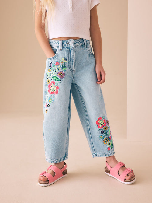 Dsiney Kidz - Fluro Embroidery Barrel Leg Jeans (3-16yrs) image 1