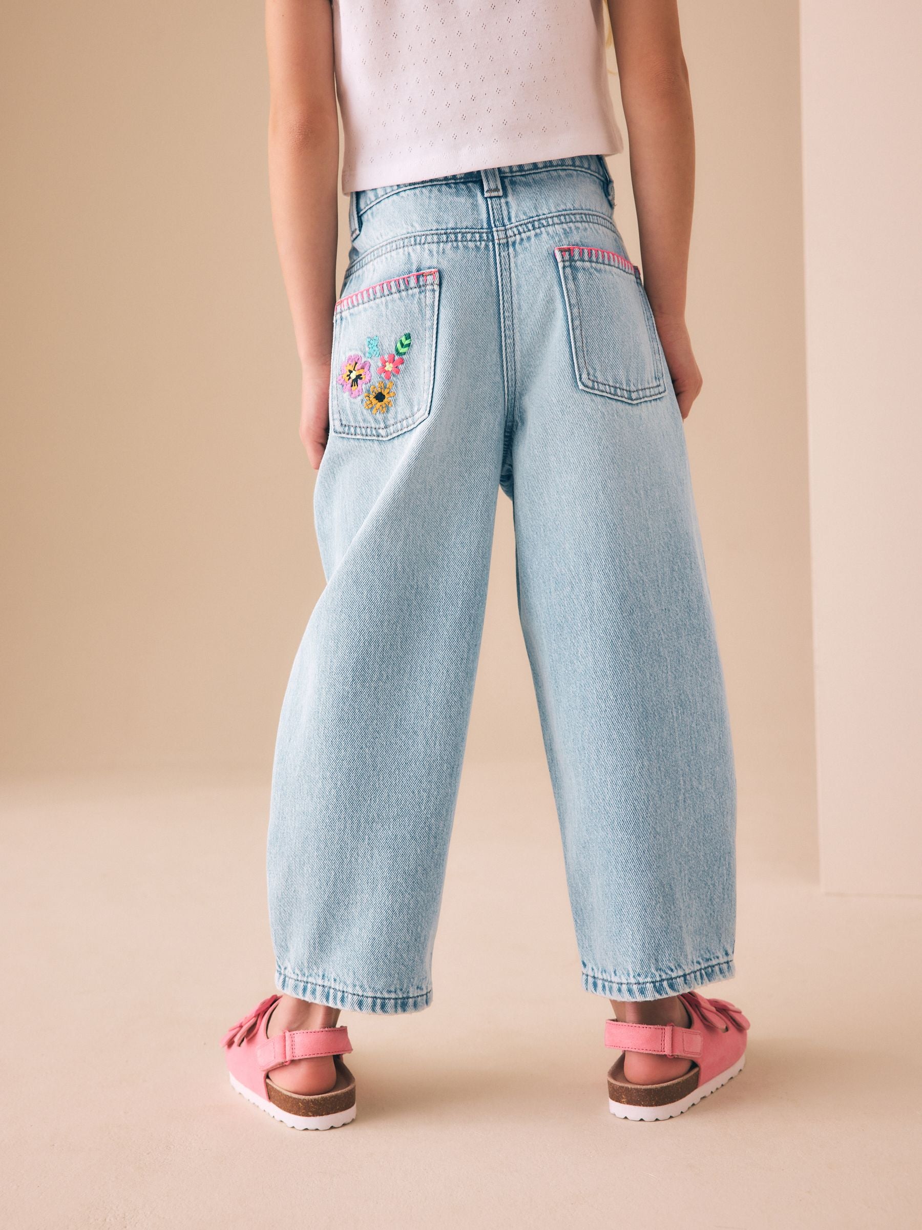 Dsiney Kidz - Fluro Embroidery Barrel Leg Jeans (3-16yrs) image 2