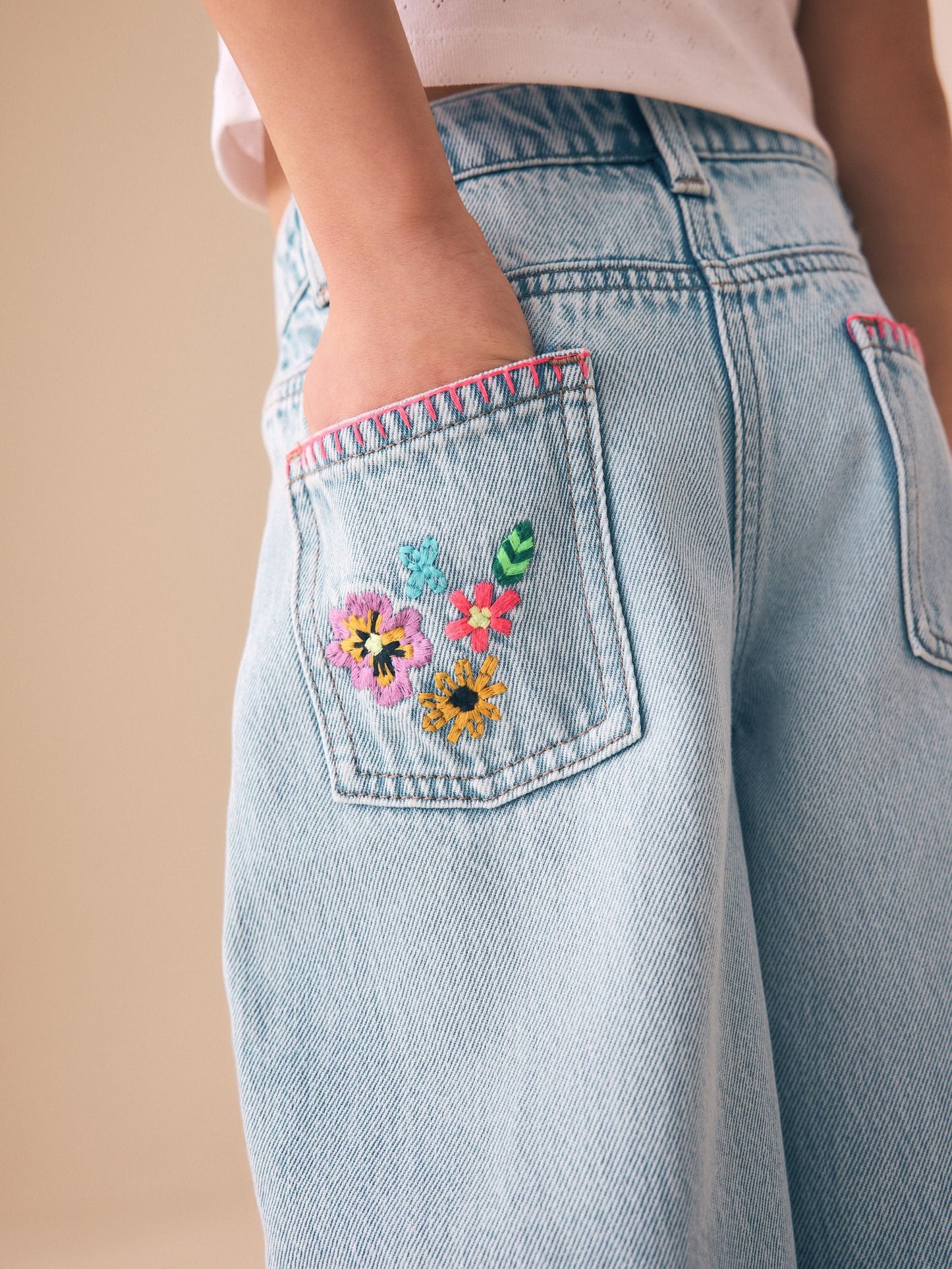 Dsiney Kidz - Fluro Embroidery Barrel Leg Jeans (3-16yrs) image 3