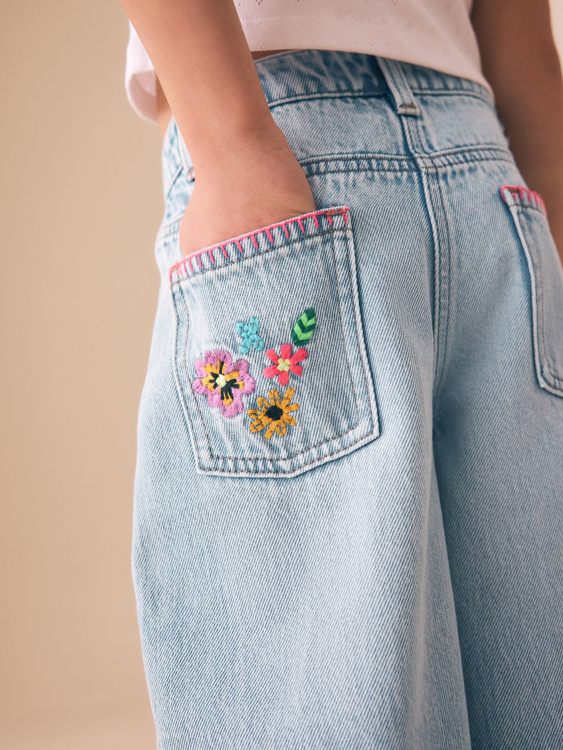 Dsiney Kidz - Fluro Embroidery Barrel Leg Jeans (3-16yrs) image 3