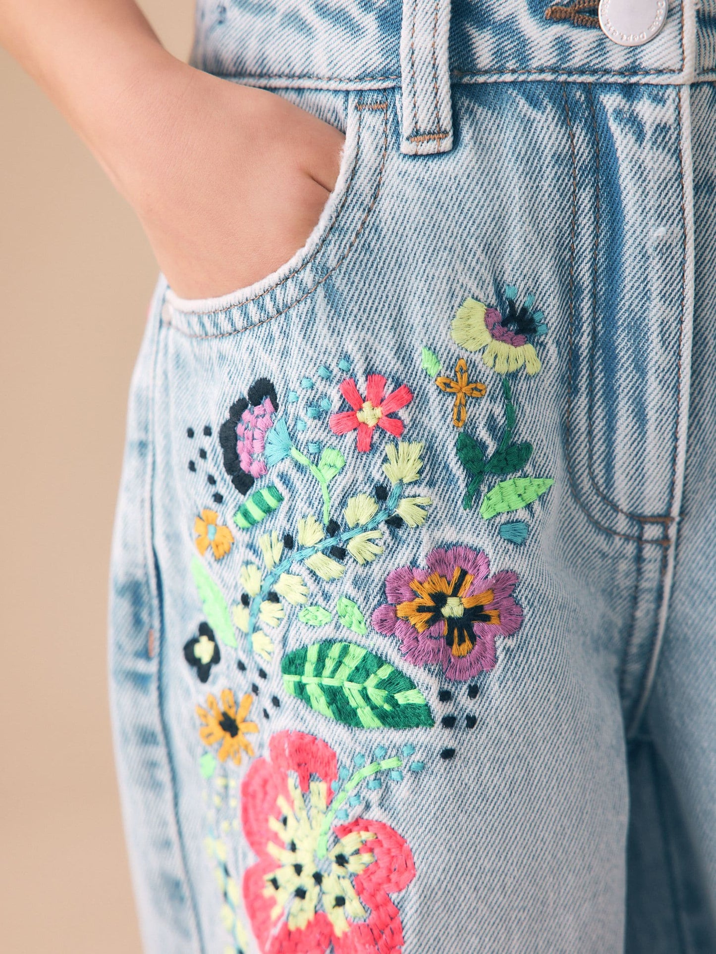 Dsiney Kidz - Fluro Embroidery Barrel Leg Jeans (3-16yrs) image 4