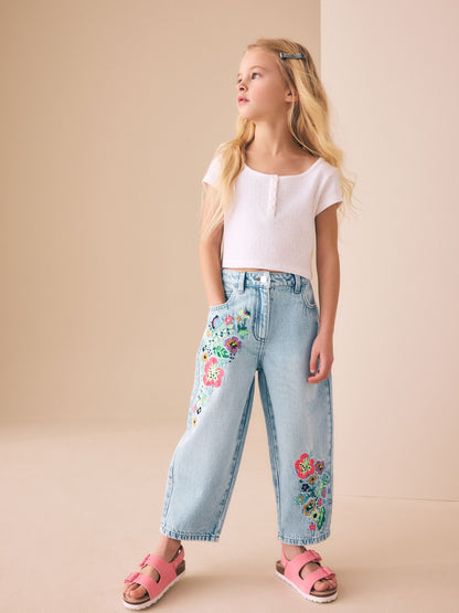 Dsiney Kidz - Fluro Embroidery Barrel Leg Jeans (3-16yrs) image 6