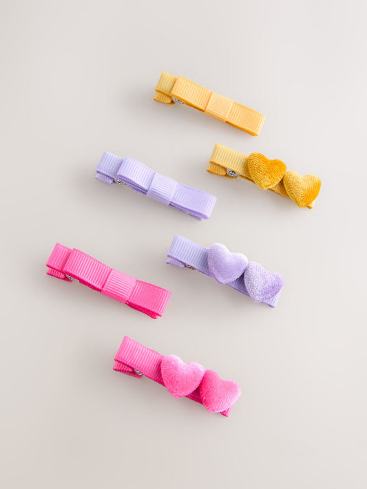 Gold/Purple/Pink Heart and Bow Clips 6 Pack image 1