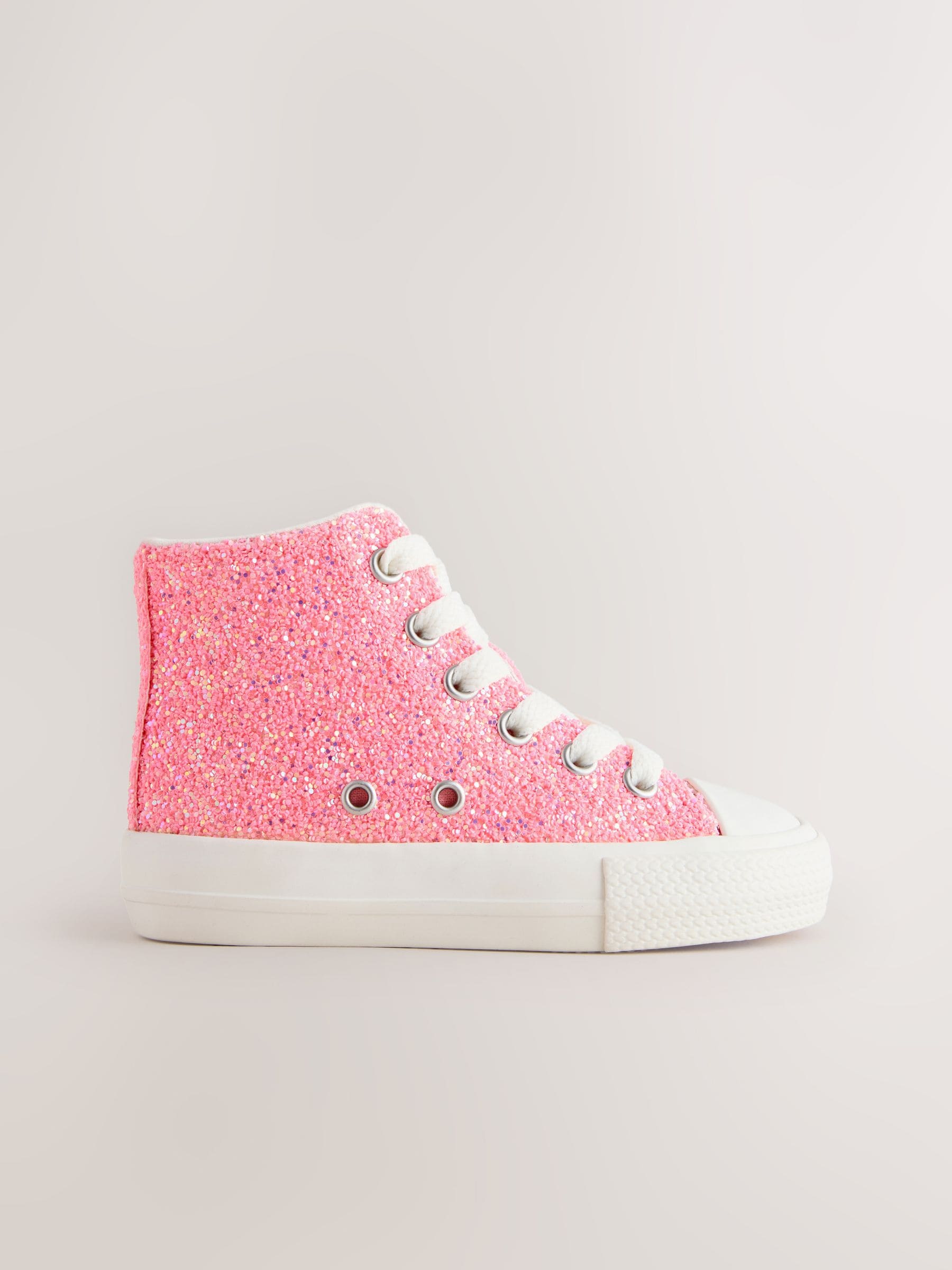 Pink Glitter Standard Fit (F) High Top Trainers image 2