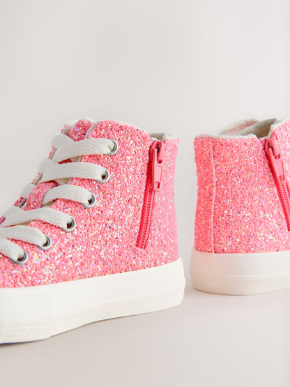 Pink Glitter Standard Fit (F) High Top Trainers image 4