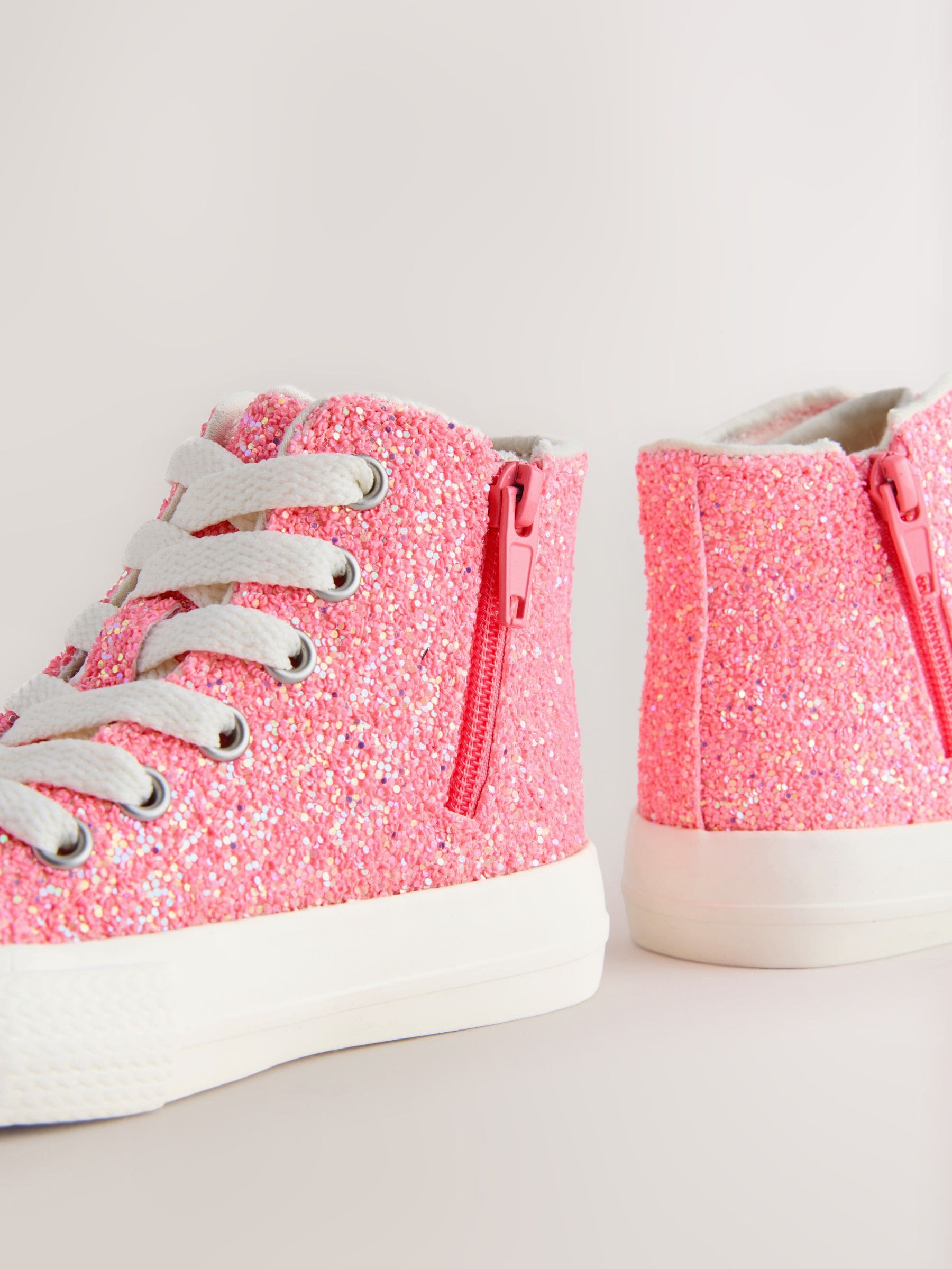 Pink Glitter Standard Fit (F) High Top Trainers image 3