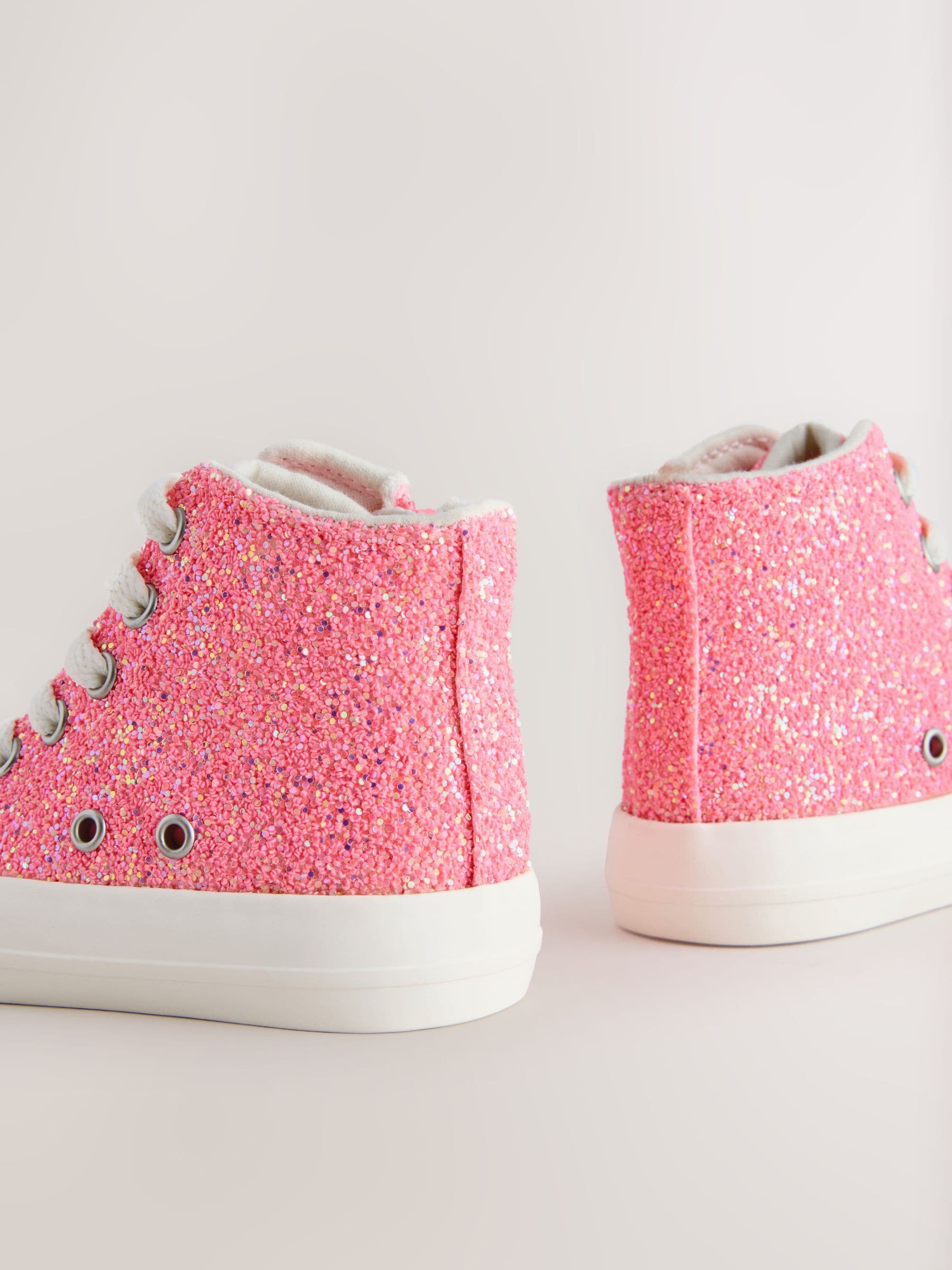 Pink Glitter Standard Fit (F) High Top Trainers image 6