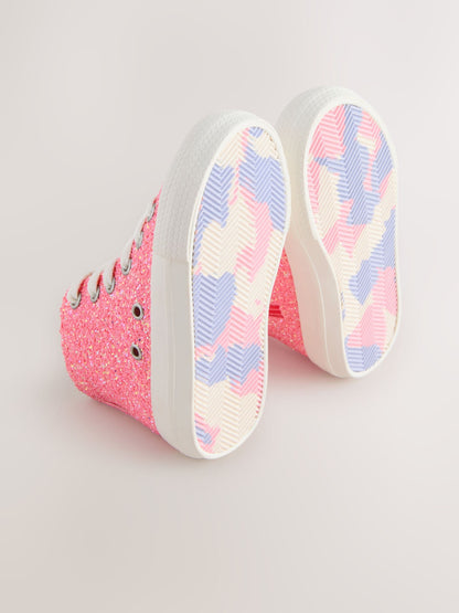 Pink Glitter Standard Fit (F) High Top Trainers image 6