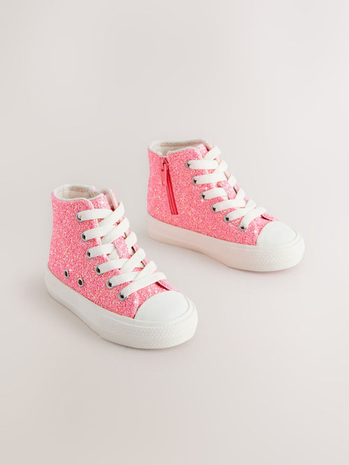 Pink Glitter Standard Fit (F) High Top Trainers image 1
