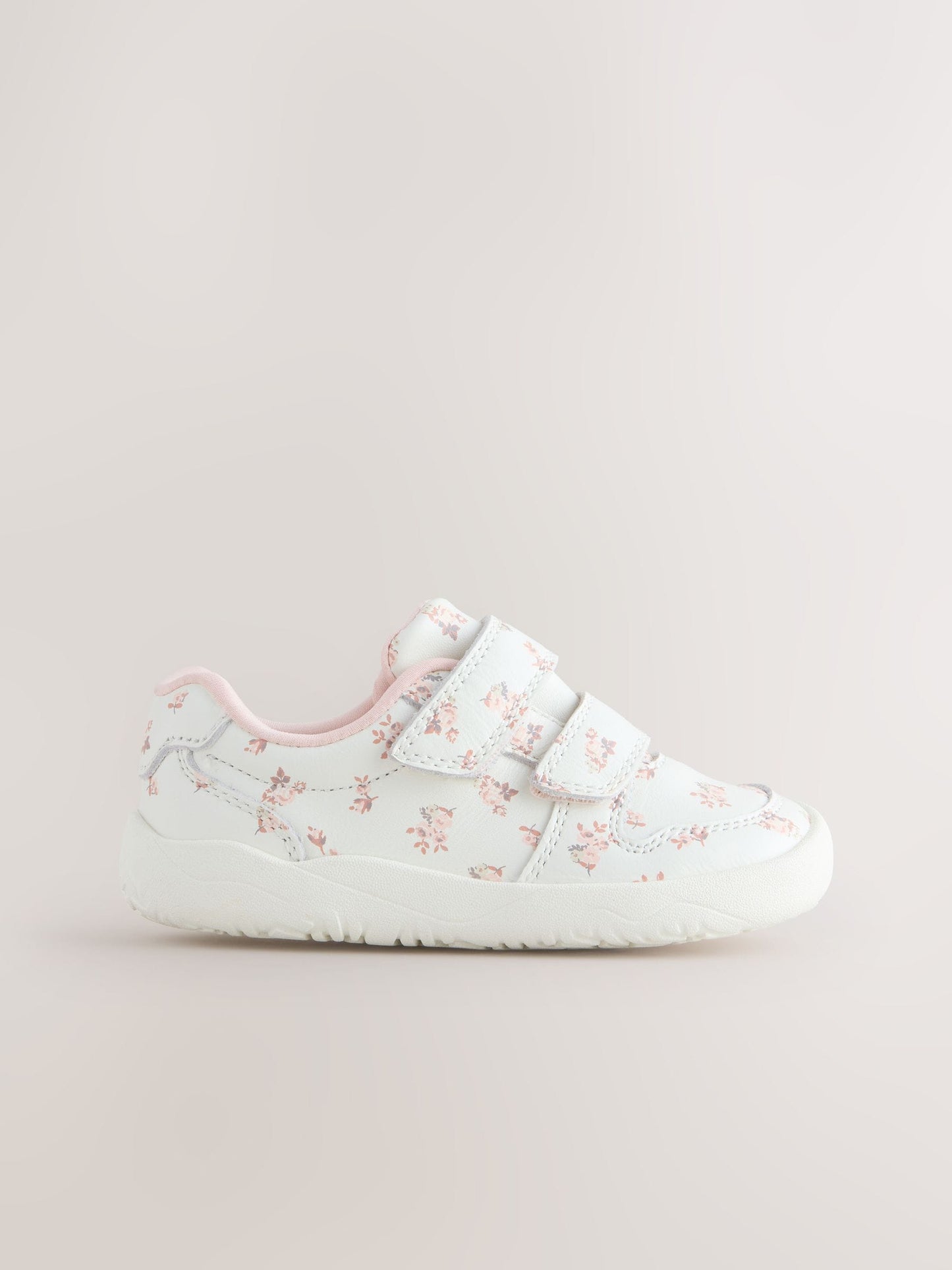 White Floral Barefoot Leather Touch Fastening Trainers image 2