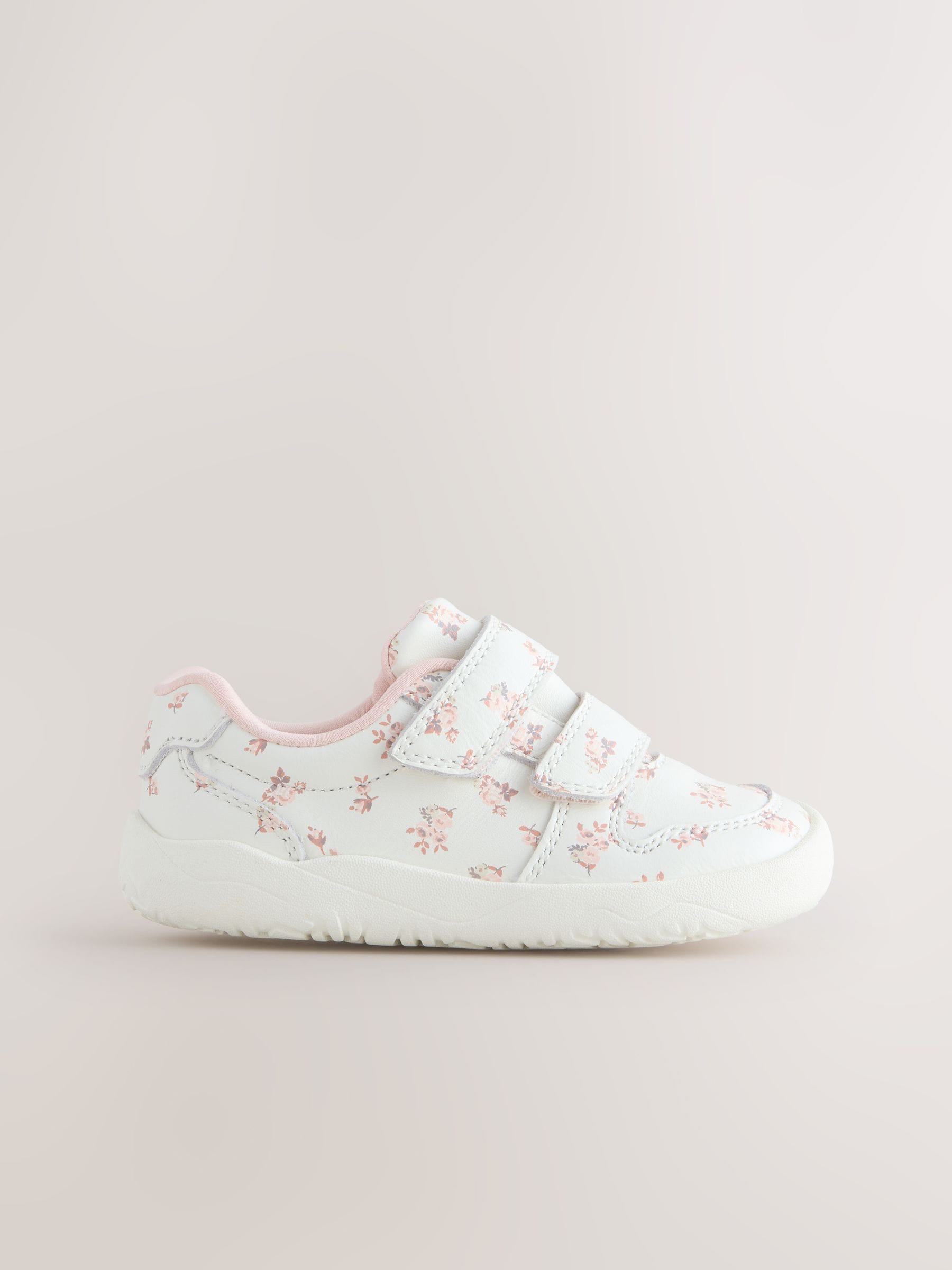 White Floral Barefoot Leather Touch Fastening Trainers image 2