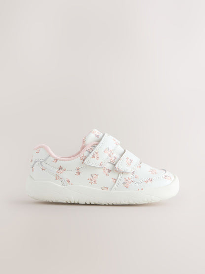 White Floral Barefoot Leather Touch Fastening Trainers image 2