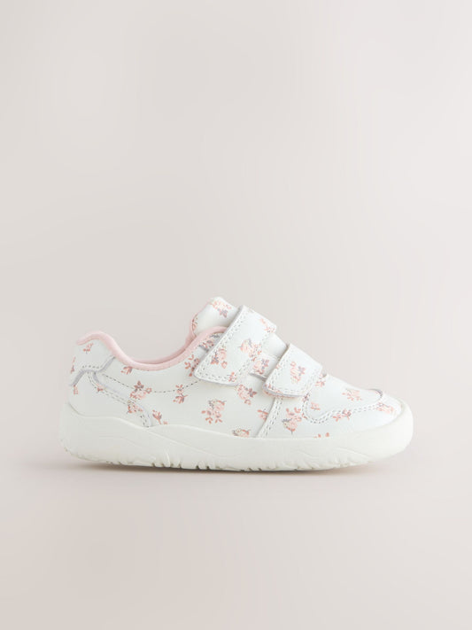 White Floral Barefoot Leather Touch Fastening Trainers image 2