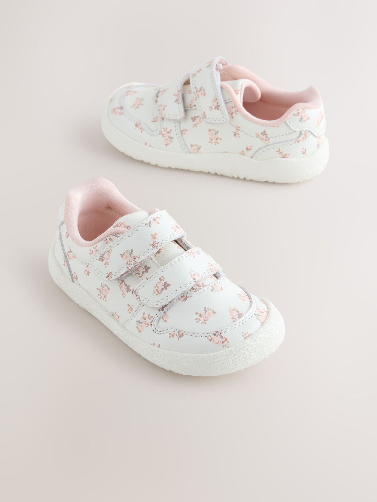 White Floral Barefoot Leather Touch Fastening Trainers image 3