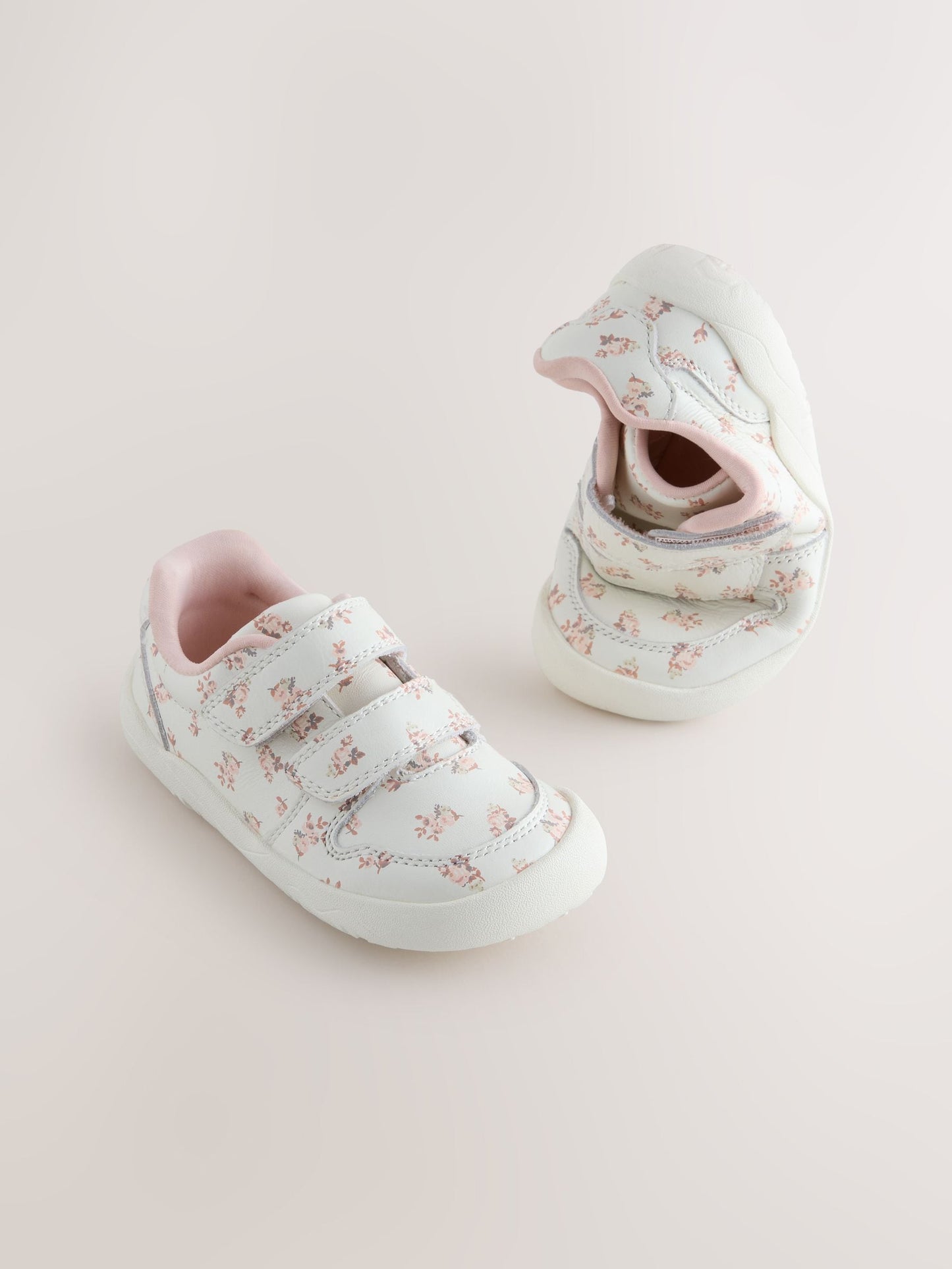 White Floral Barefoot Leather Touch Fastening Trainers image 4