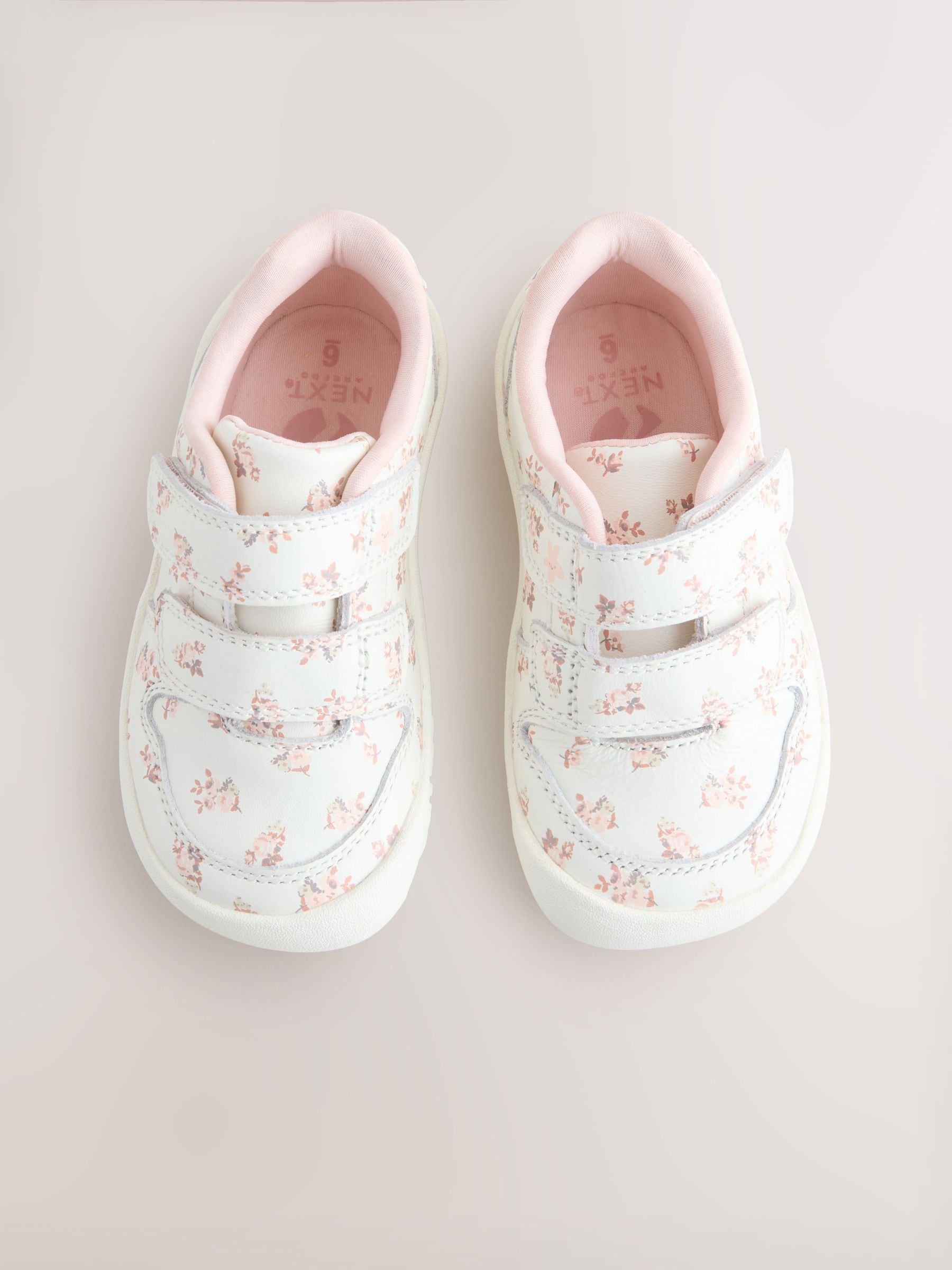 White Floral Barefoot Leather Touch Fastening Trainers image 5
