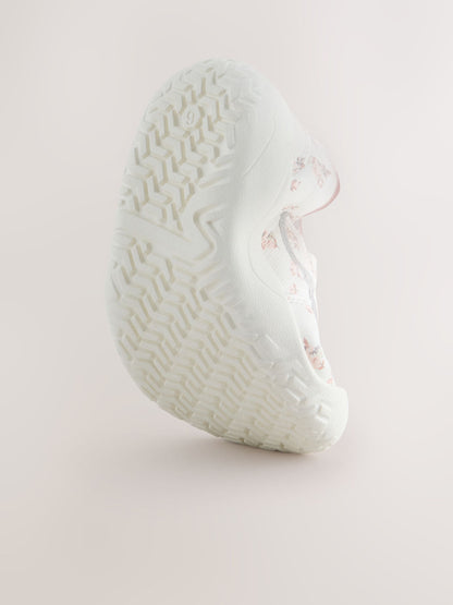 White Floral Barefoot Leather Touch Fastening Trainers image 6