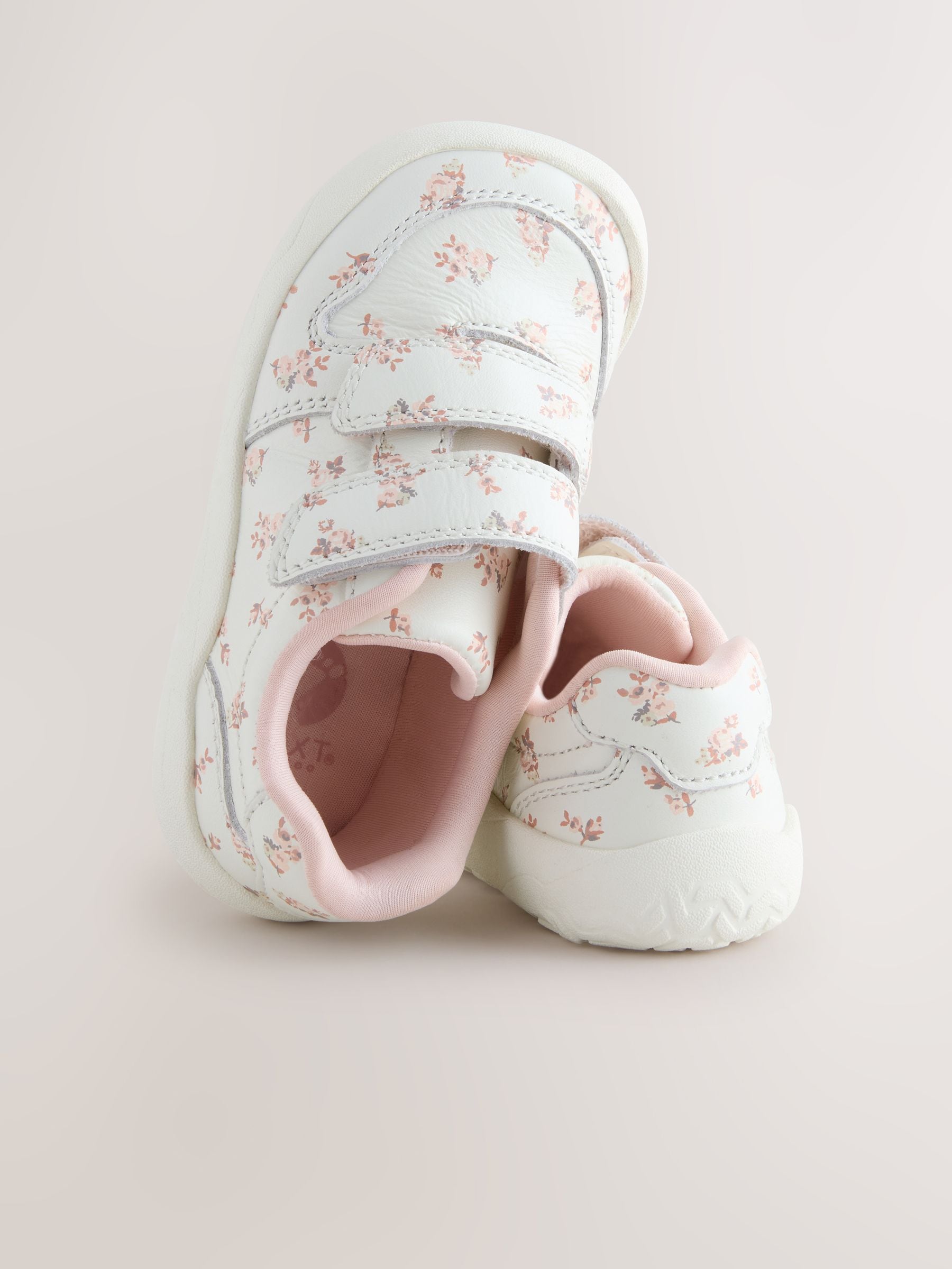 White Floral Barefoot Leather Touch Fastening Trainers image 8