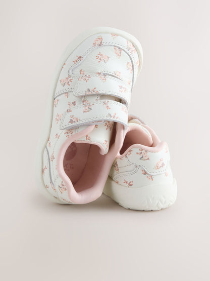 White Floral Barefoot Leather Touch Fastening Trainers image 8