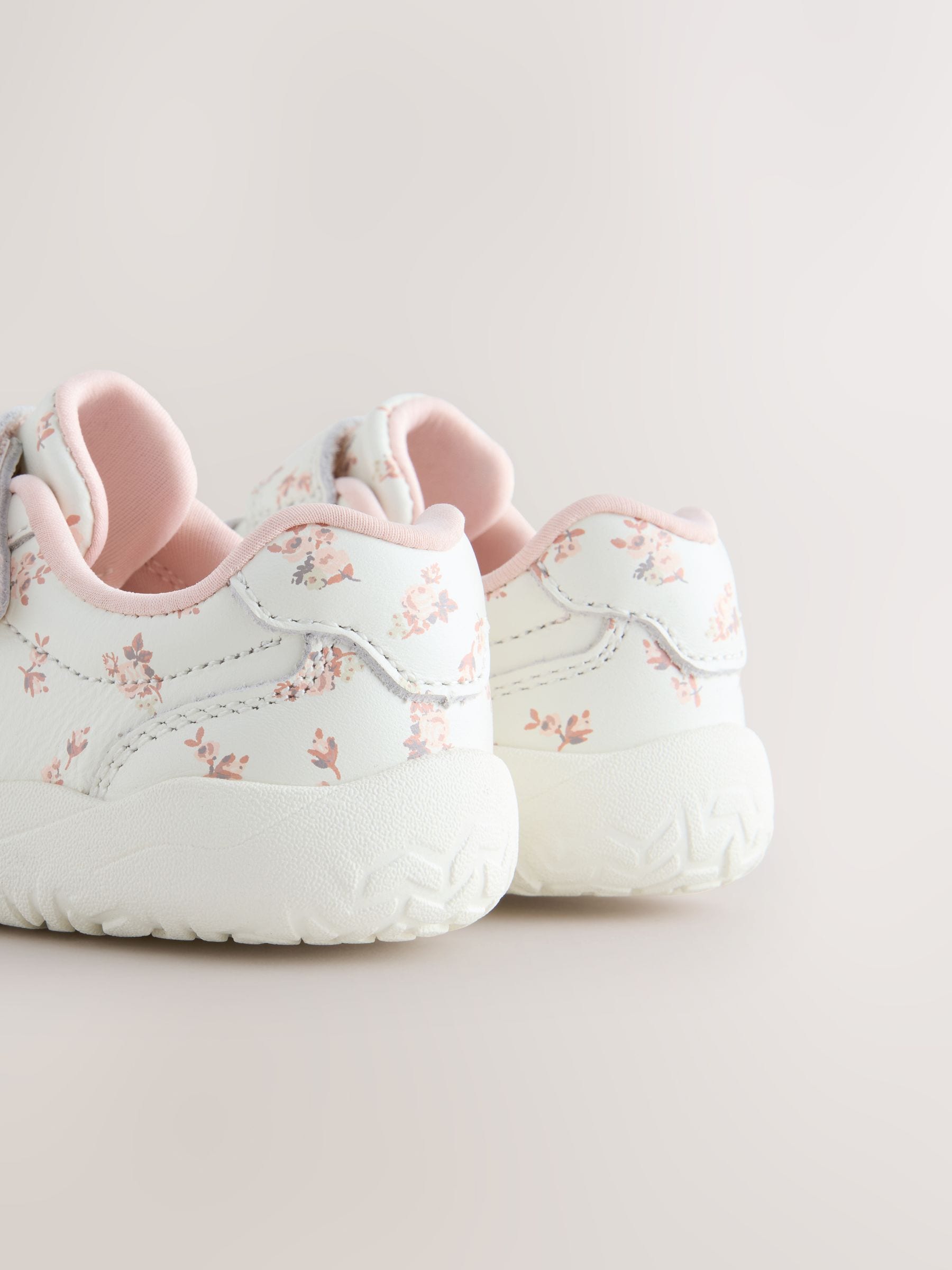 White Floral Barefoot Leather Touch Fastening Trainers image 9