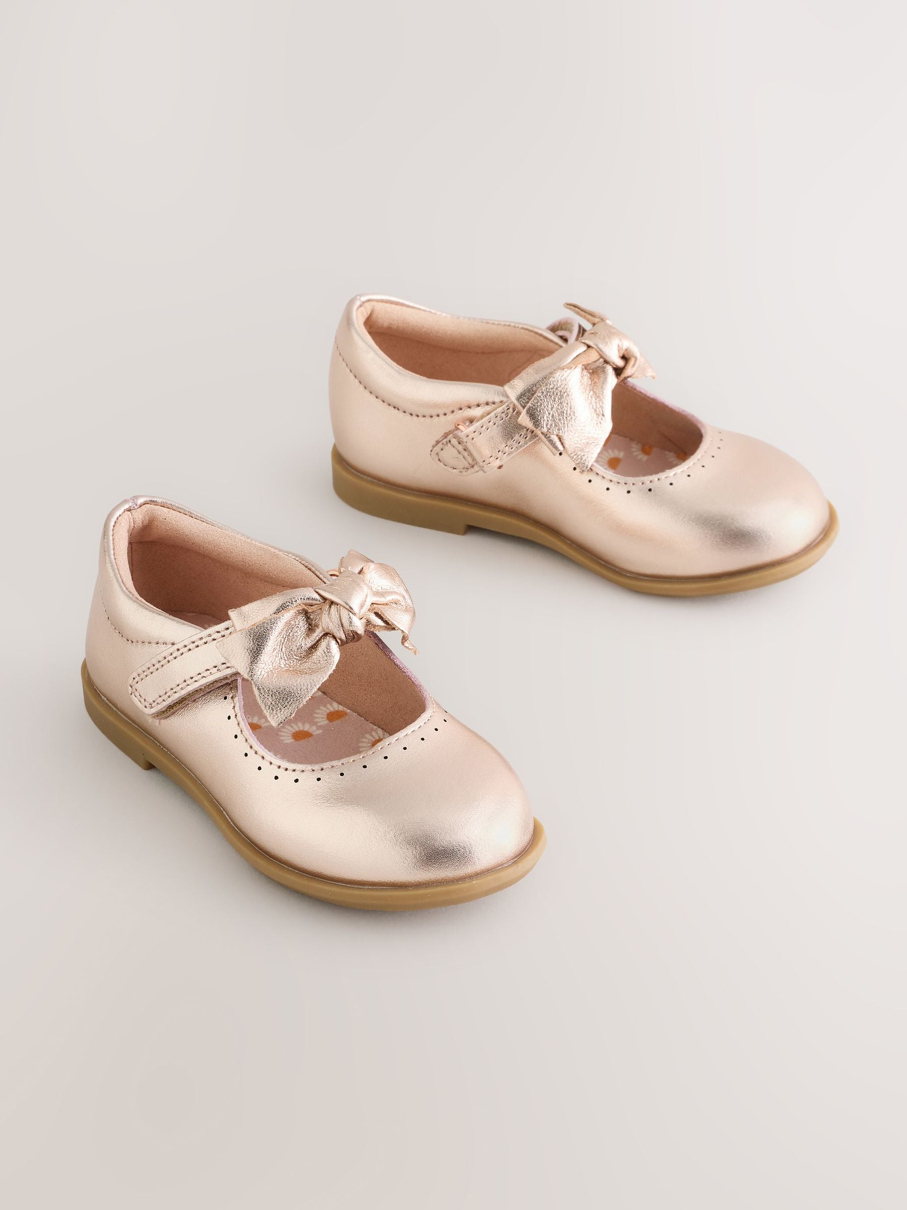 Rose Gold Bow Leather Touch Fastening Shoes image 1