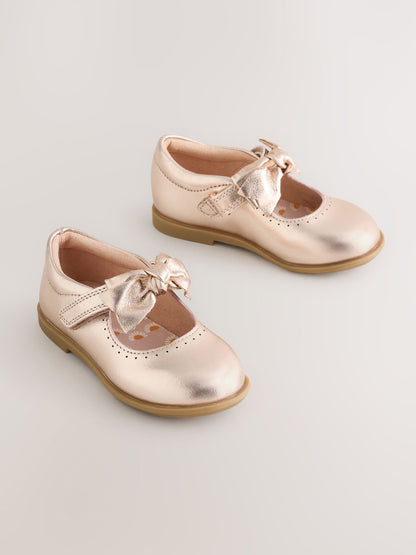 Rose Gold Bow Leather Touch Fastening Shoes image 2