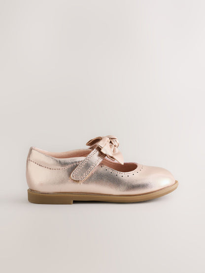 Rose Gold Bow Leather Touch Fastening Shoes image 3