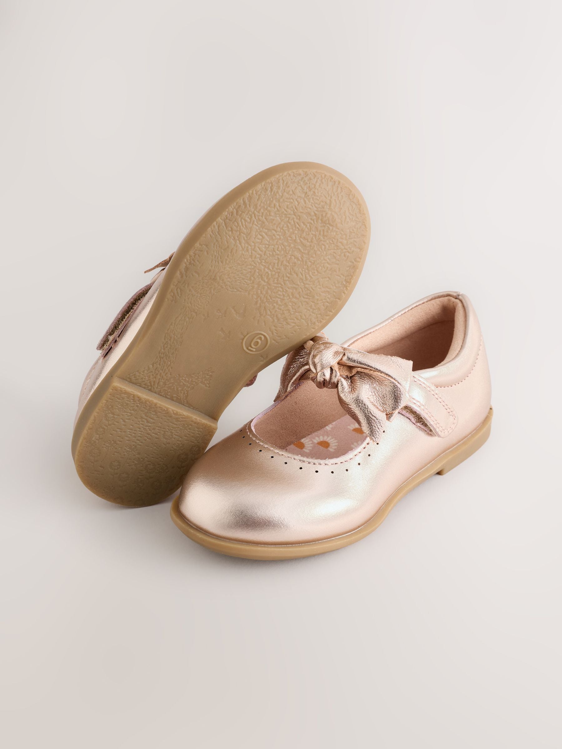 Rose Gold Bow Leather Touch Fastening Shoes image 4