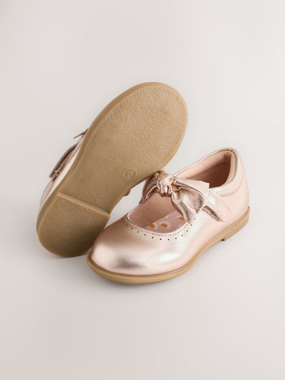 Rose Gold Bow Leather Touch Fastening Shoes image 4