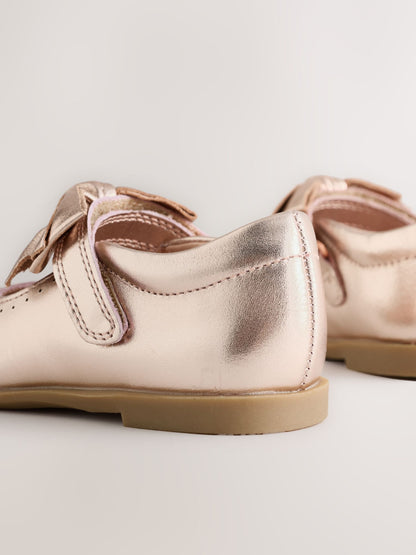 Rose Gold Bow Leather Touch Fastening Shoes image 5