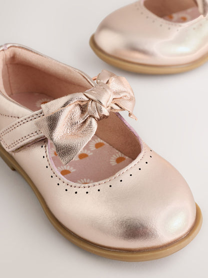 Rose Gold Bow Leather Touch Fastening Shoes image 6