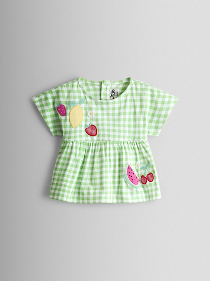 JoJo Maman Bébé Green Fruit Appliqué Peplum T-Shirt image 1