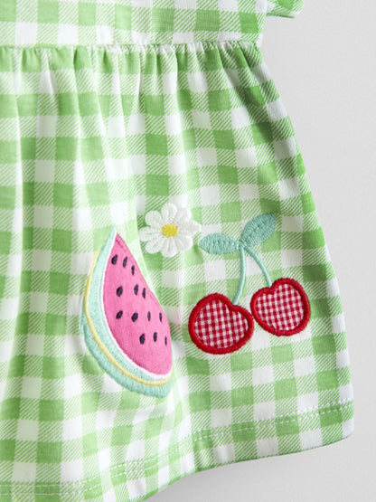 JoJo Maman Bébé Green Fruit Appliqué Peplum T-Shirt image 3