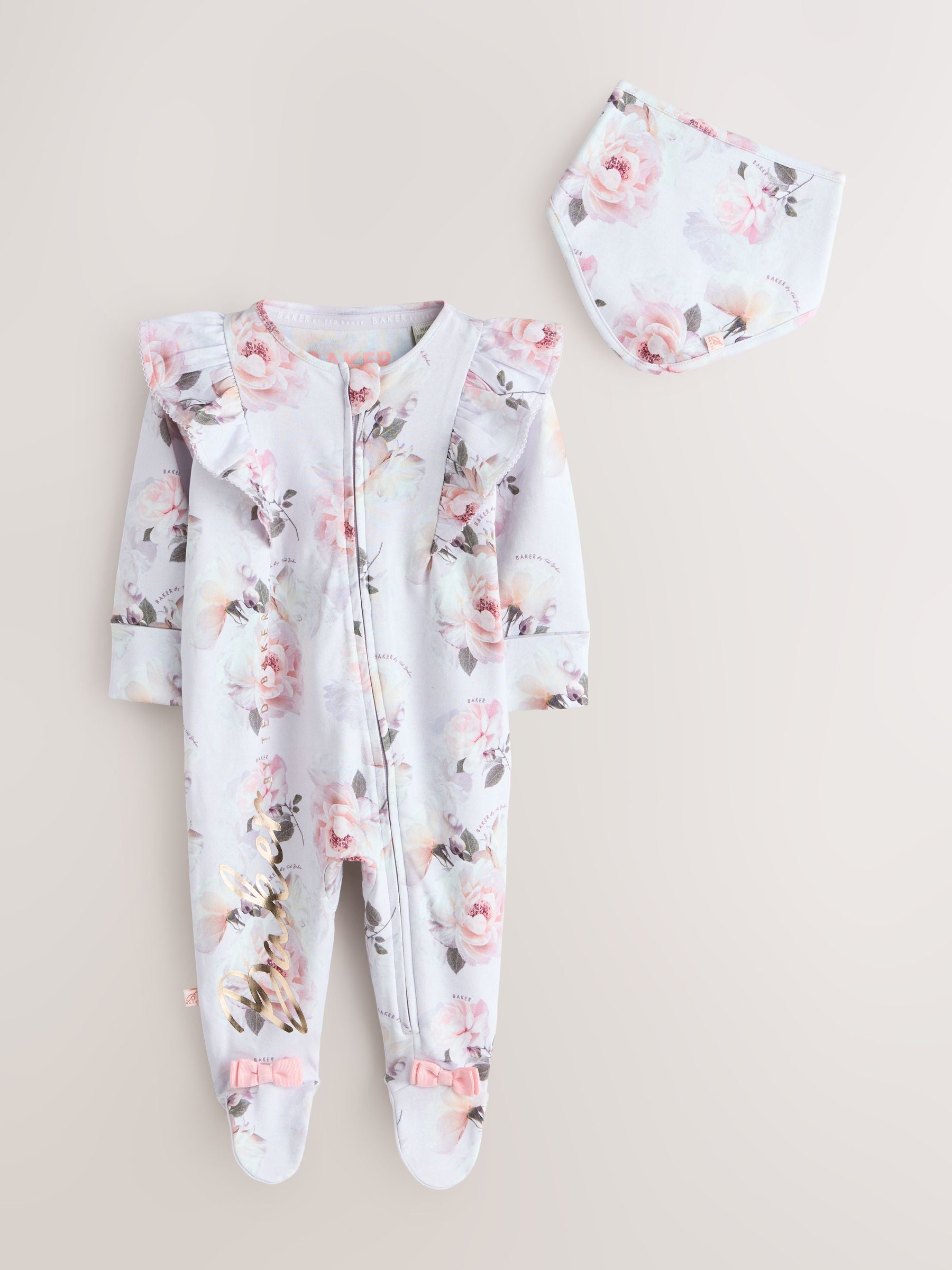 Baker by Ted Baker 2 Piece Frill Sleepsuit & Bib Set image 1