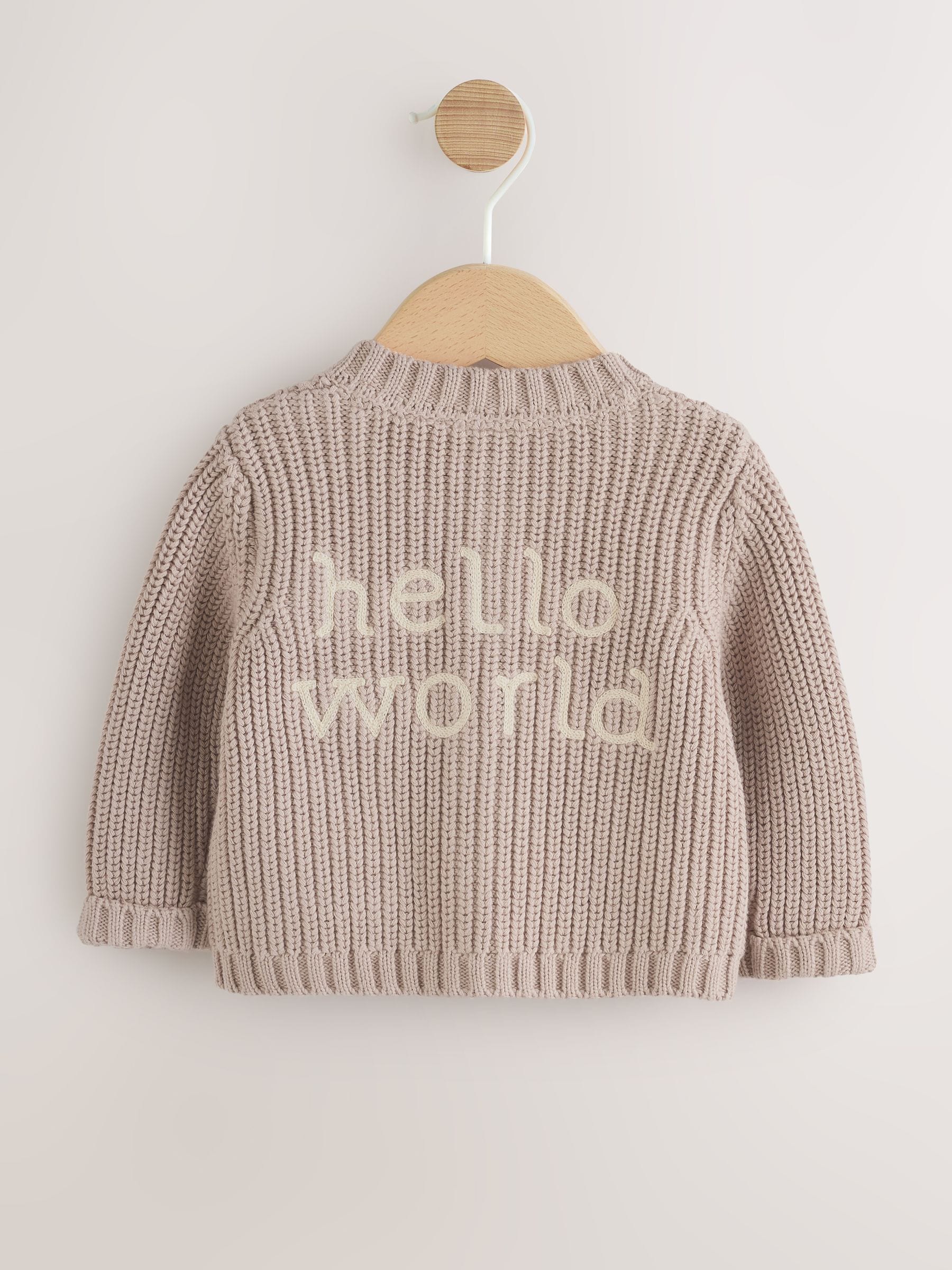 Dsiney Kidz - Neutral Hello World Knitted Embroidered Baby Cardigan image 1