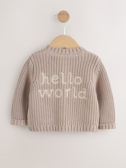 Dsiney Kidz - Neutral Hello World Knitted Embroidered Baby Cardigan image 1