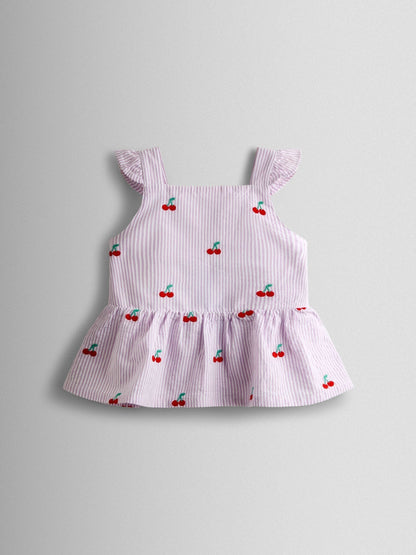 JoJo Maman Bébé Lilac Purple Cherry Embroidered Sleeveless Blouse and Trouser Set image 3
