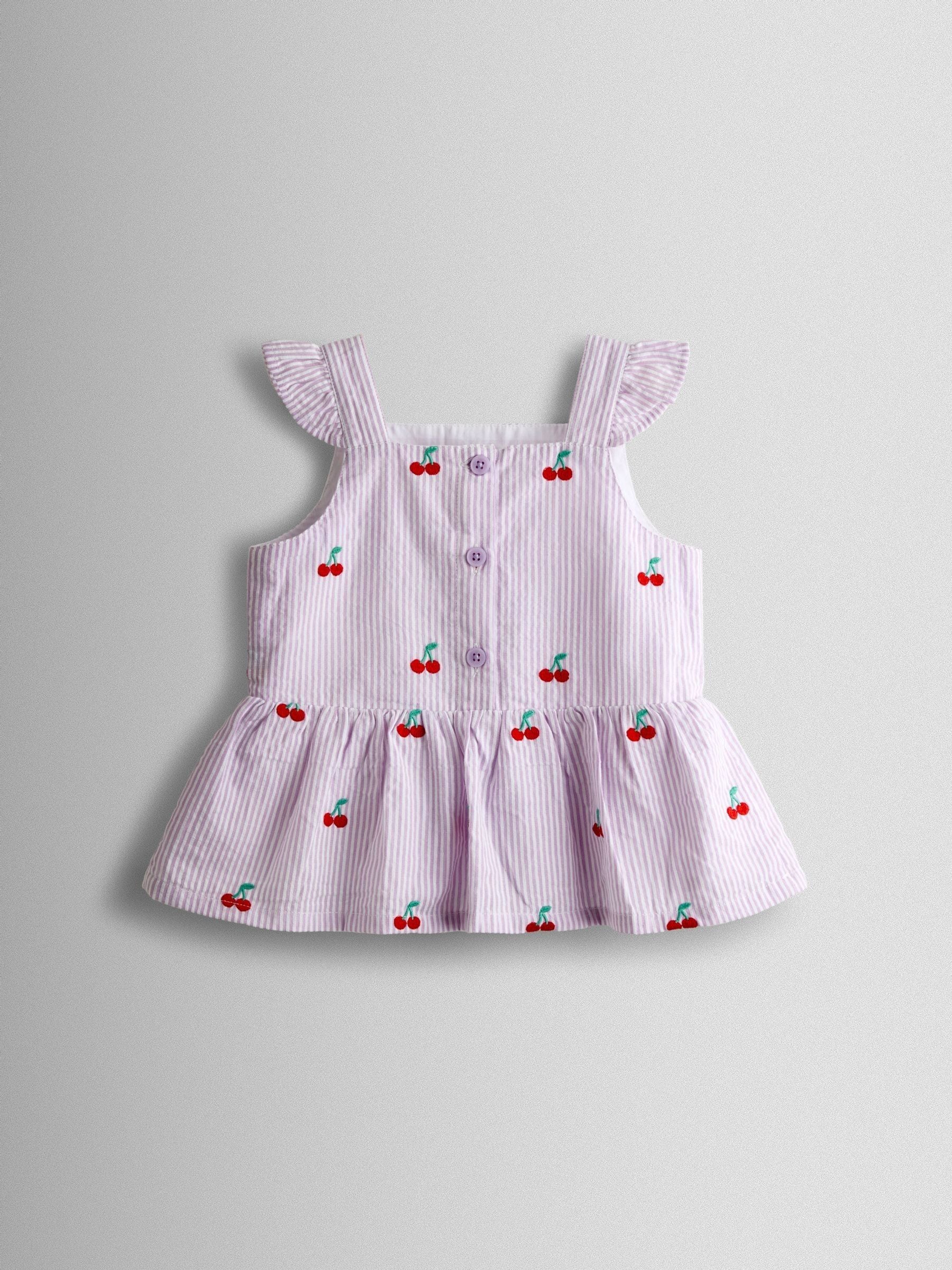 JoJo Maman Bébé Lilac Purple Cherry Embroidered Sleeveless Blouse and Trouser Set image 4