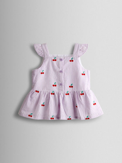 JoJo Maman Bébé Lilac Purple Cherry Embroidered Sleeveless Blouse and Trouser Set image 4