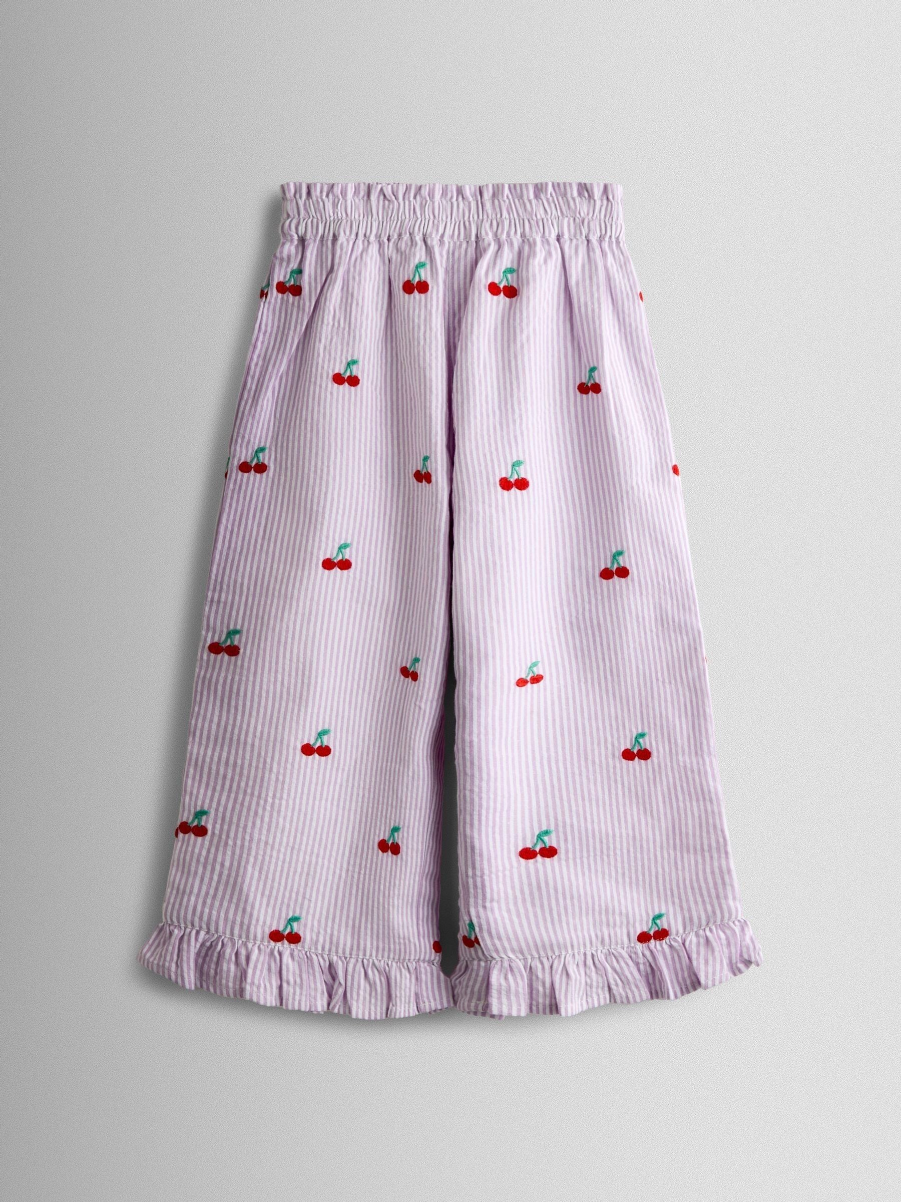JoJo Maman Bébé Lilac Purple Cherry Embroidered Sleeveless Blouse and Trouser Set image 5