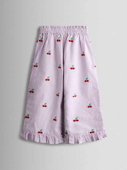 JoJo Maman Bébé Lilac Purple Cherry Embroidered Sleeveless Blouse and Trouser Set image 5