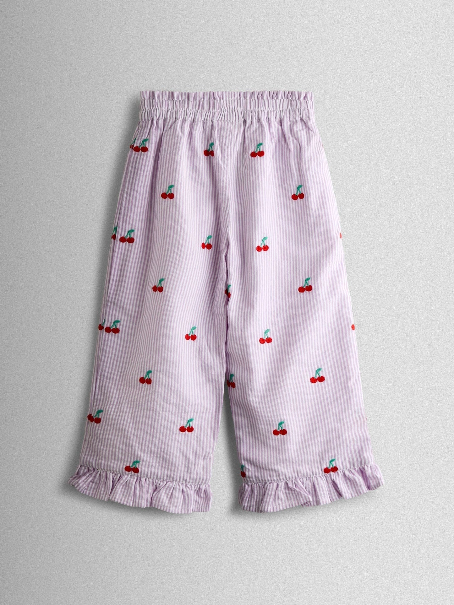 JoJo Maman Bébé Lilac Purple Cherry Embroidered Sleeveless Blouse and Trouser Set image 6
